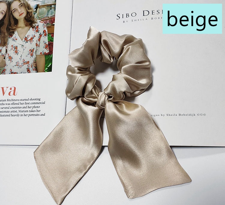 100% Silk Hair Scrunchies with Bow - Awulook