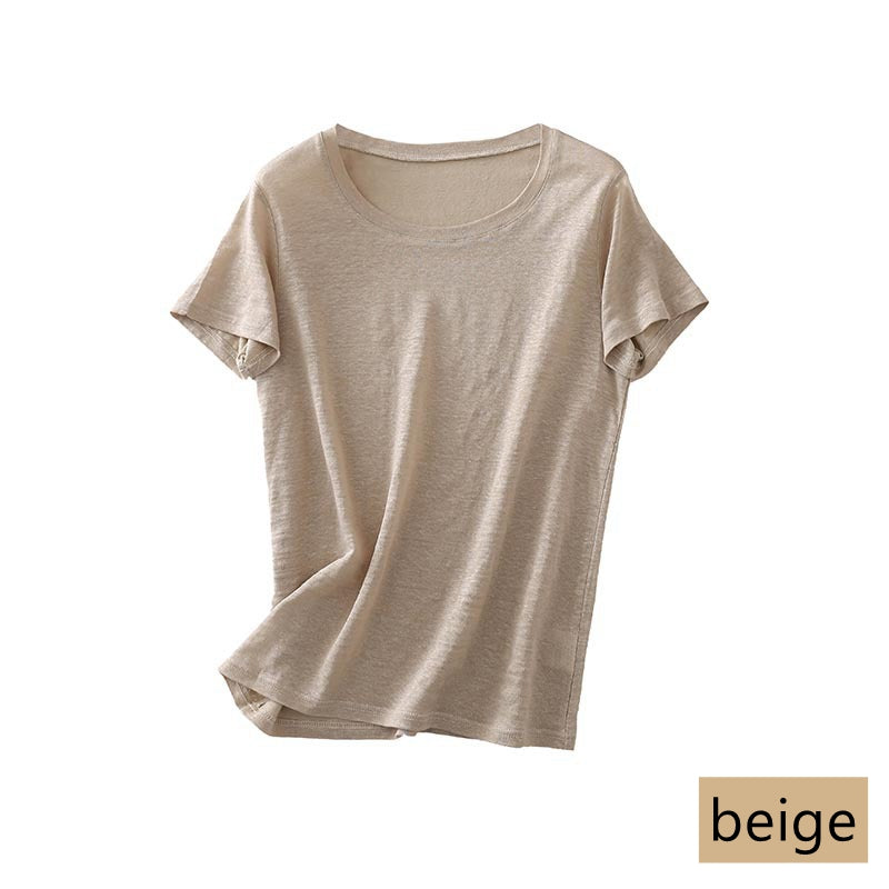 Women Silk Linen T-shirt, Round Neck, 8 Colors