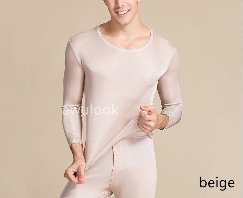 MEN Mulberry Silk Thermal Set/Leggings/Shirts, Round neck