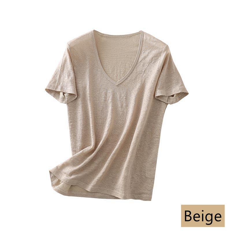 Women Silk Linen T-shirt, V Neck, 8 Colors