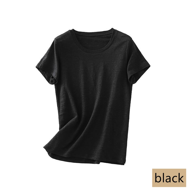 Women Silk Linen T-shirt, Round Neck, 8 Colors