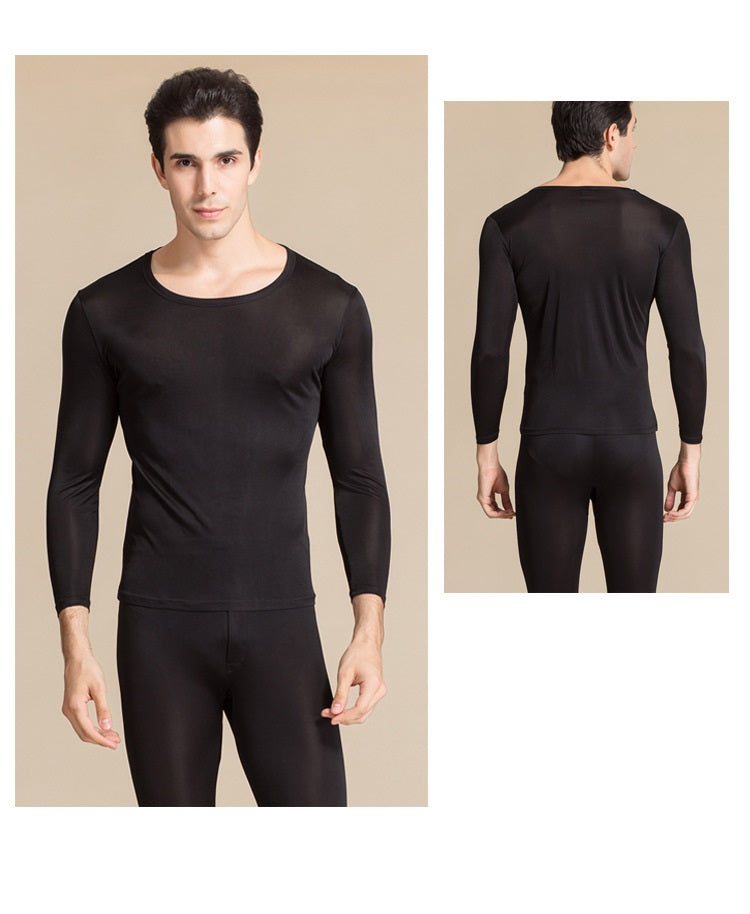 HOMMES Ensemble thermique/Leggings/Chemises en soie de mûrier, Col rond