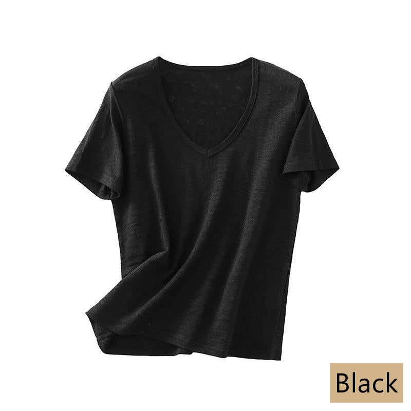 Women Silk Linen T-shirt, V Neck, 8 Colors