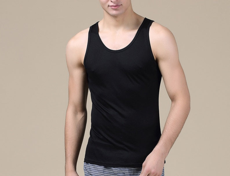 Men Mulberry Silk Tank Top, 100% silk - Awulook