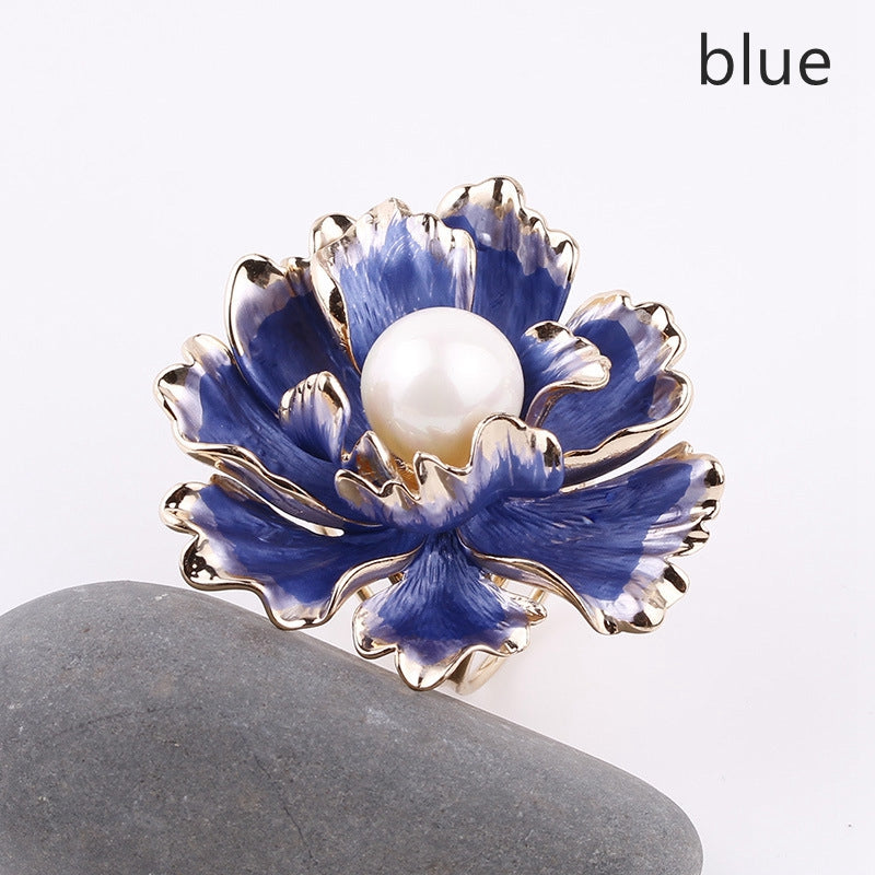 Boucle d’écharpe de fleur, perle de coquillage, bague d’écharpe plaquée or 18 carats/accessoires d’écharpe/Cadeau pour maman/elle