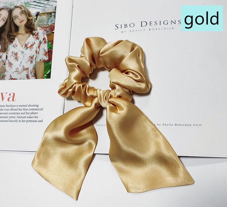 100% Silk Hair Scrunchies with Bow - Awulook