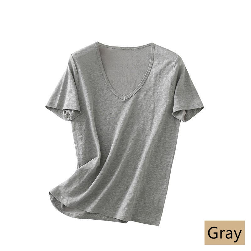 Women Silk Linen T-shirt, V Neck, 8 Colors