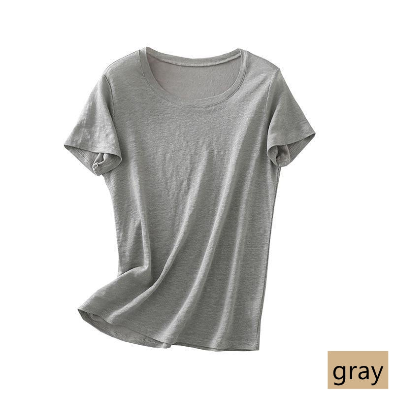 Women Silk Linen T-shirt, Round Neck, 8 Colors