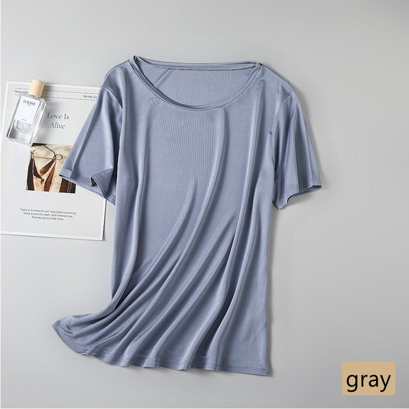 Women 100% Silk T-shirt, Round Neck