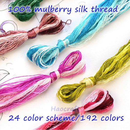 100% Mulberry Silk Embroidery Thread Skeins - Set4