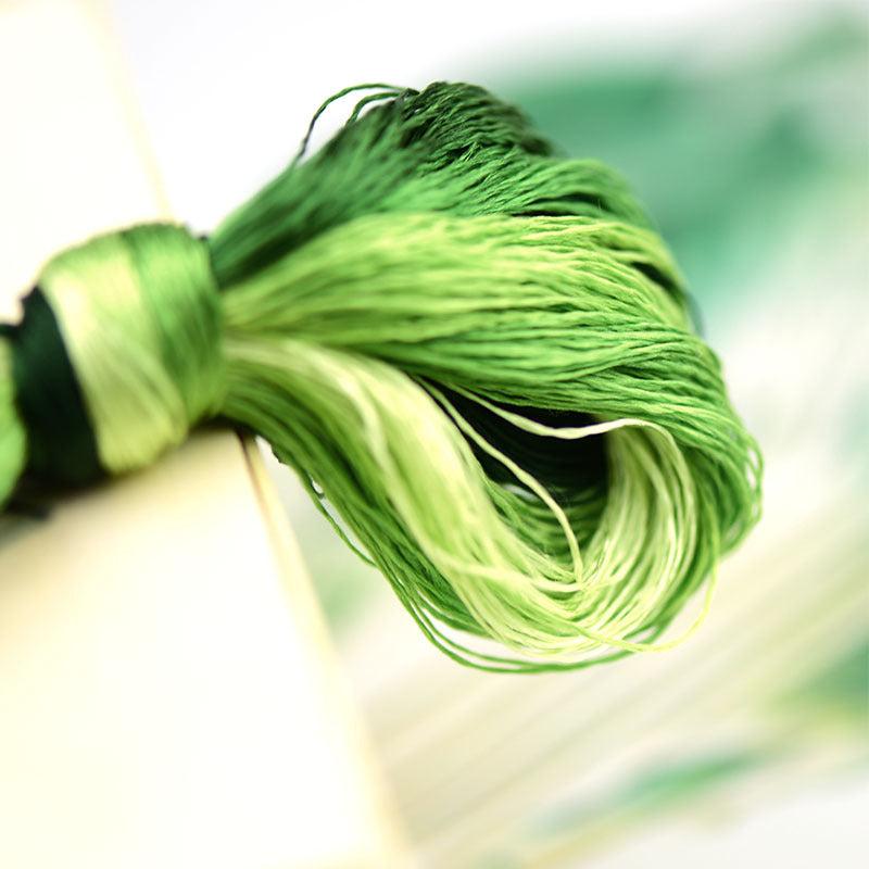 100% Mulberry Silk Embroidery Thread Skeins, Green Colors, 400meters