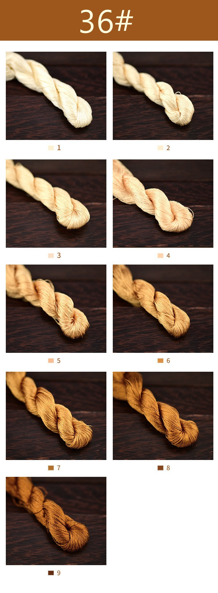 100% Mulberry Silk Embroidery Thread Skeins, Brown, Orange colors