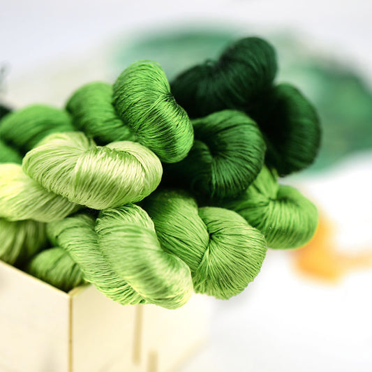 100% Mulberry Silk Embroidery Thread Skeins, Green Colors, 400meters