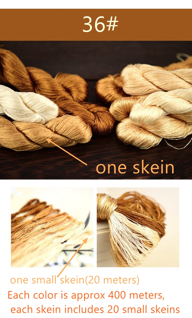 100% Mulberry Silk Embroidery Thread Skeins, Brown, Orange colors