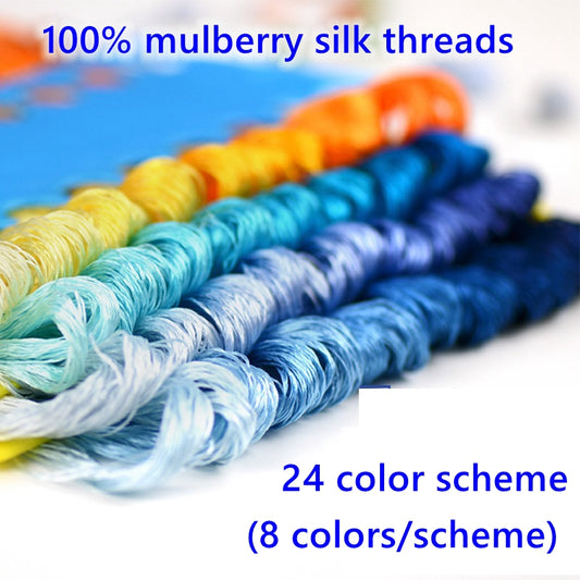 100% Mulberry Silk Embroidery Thread Skeins - Set8