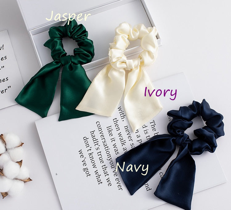 100% Silk Hair Scrunchies with Bow - Awulook