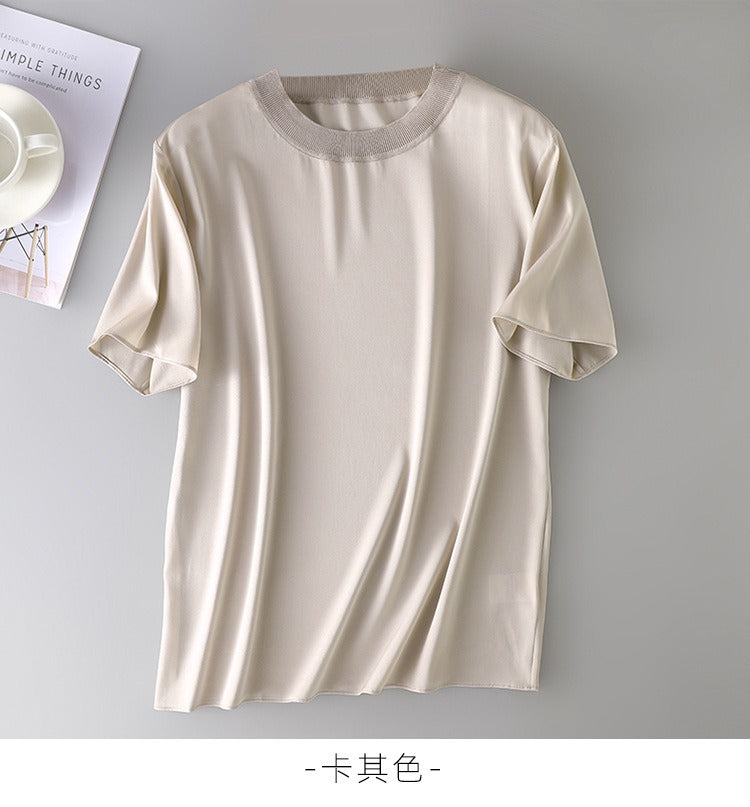 Women Silk T-shirt, 19momme stretch silk charmeuse