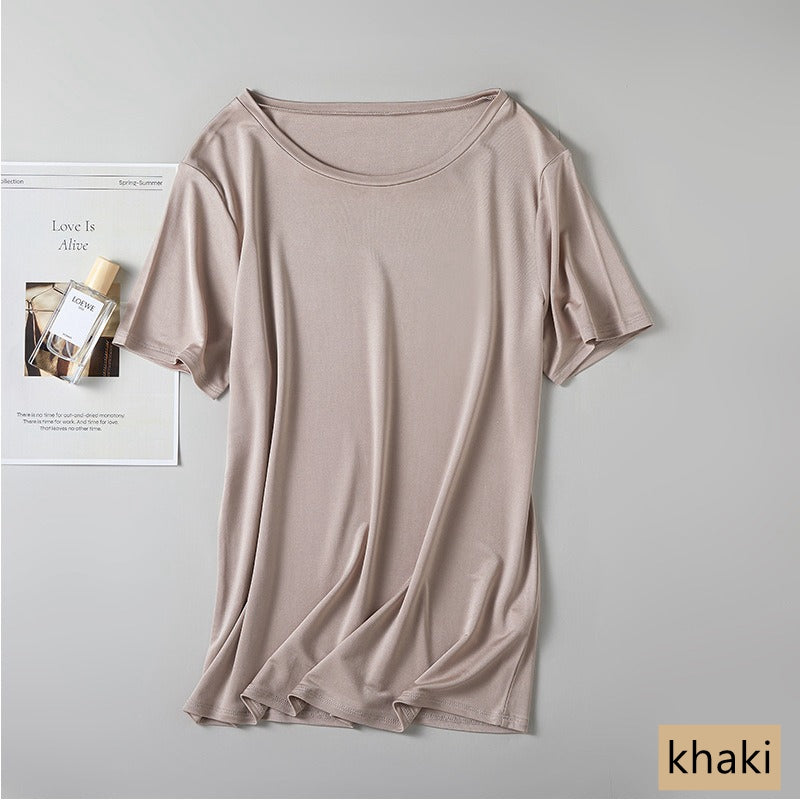 Women 100% Silk T-shirt, Round Neck