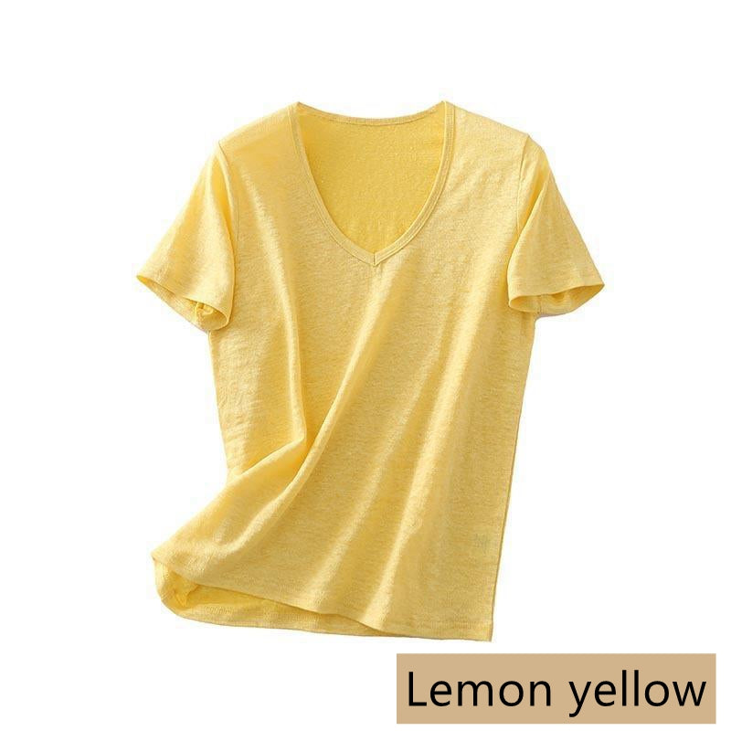 Women Silk Linen T-shirt, V Neck, 8 Colors