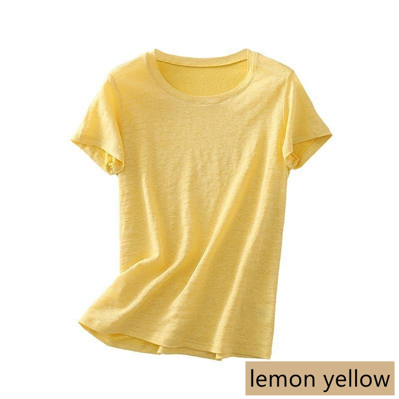 Women Silk Linen T-shirt, Round Neck, 8 Colors