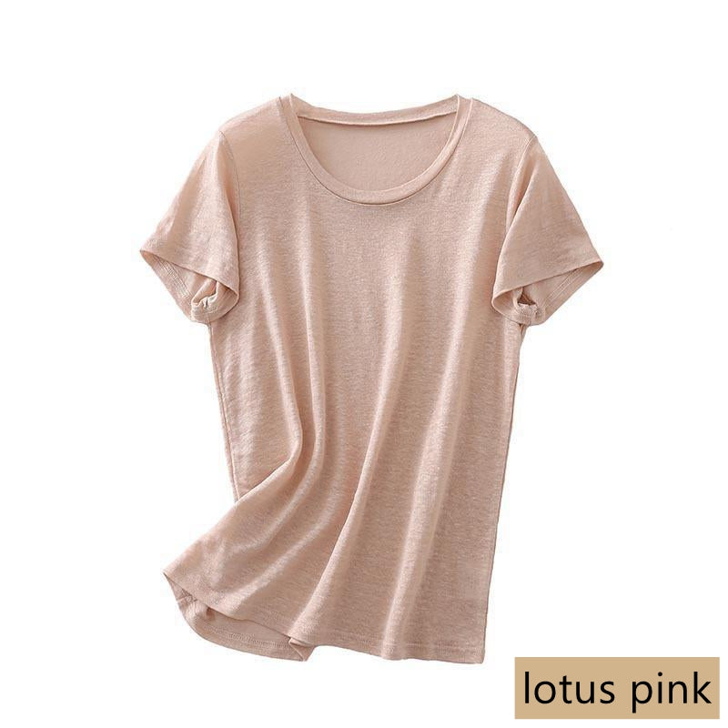 Women Silk Linen T-shirt, Round Neck, 8 Colors