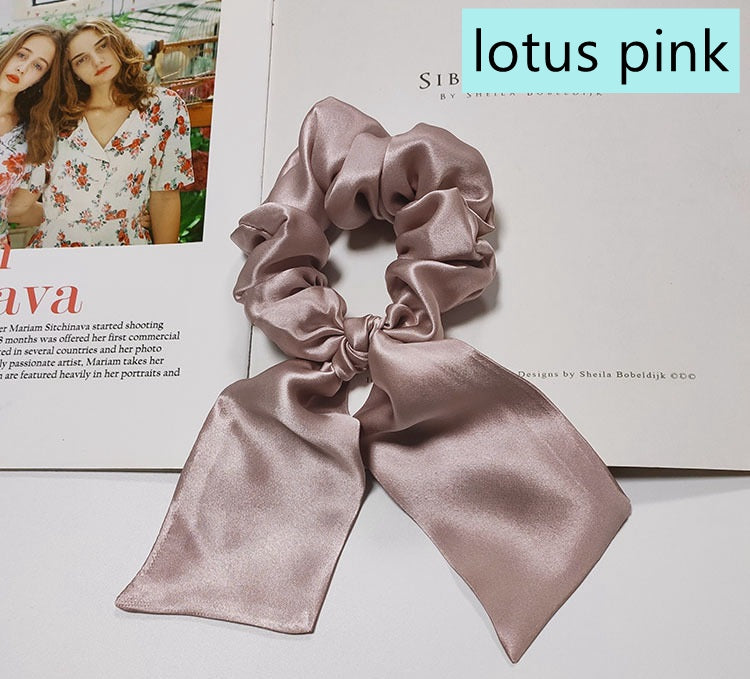 100% Silk Hair Scrunchies with Bow - Awulook