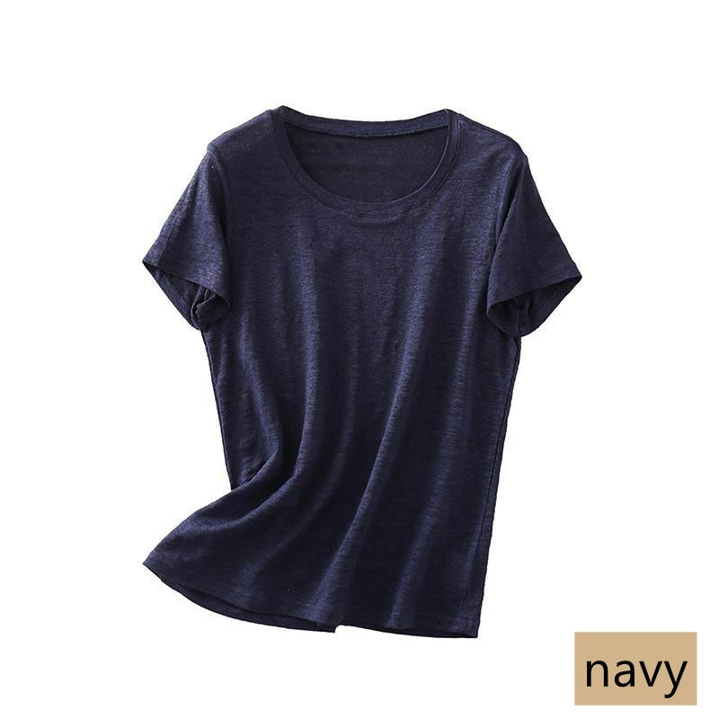 Women Silk Linen T-shirt, Round Neck, 8 Colors