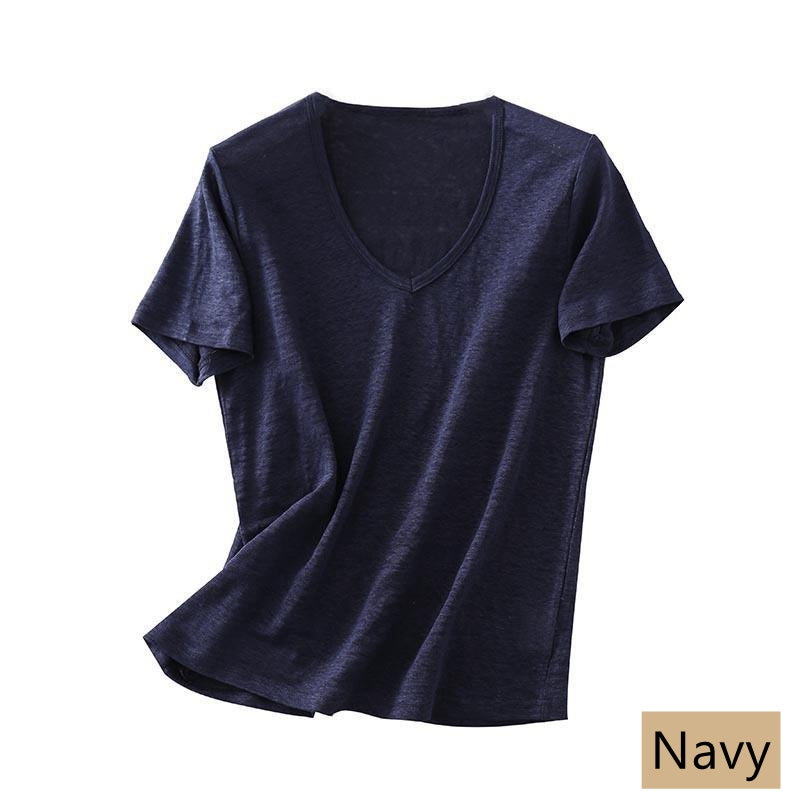 Women Silk Linen T-shirt, V Neck, 8 Colors