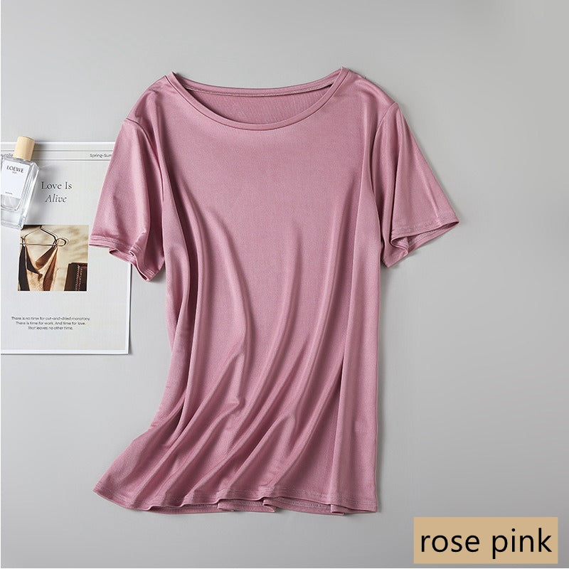 Women 100% Silk T-shirt, Round Neck