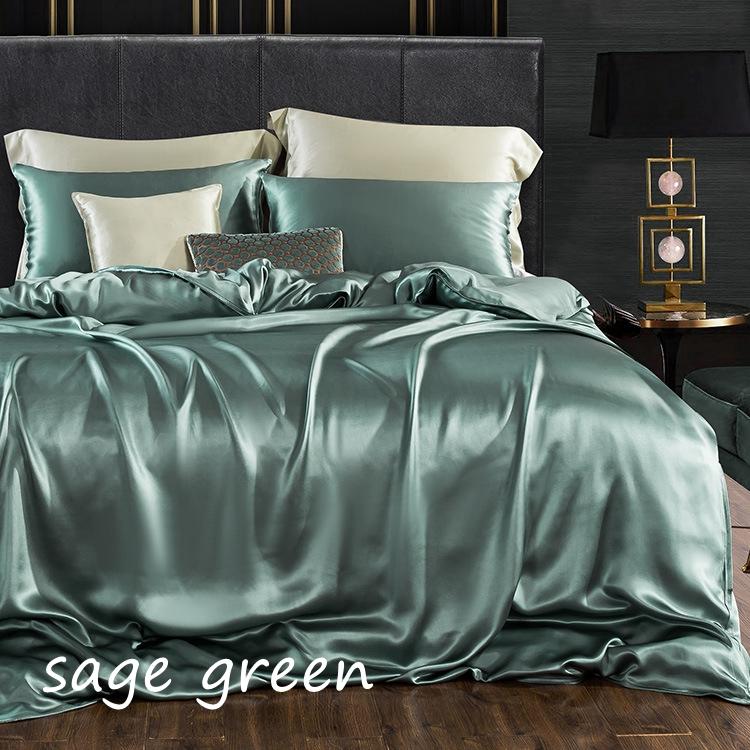 25Momme Seamless Luxury Silk Fitted Sheet/Flat Sheet/Dovut Cover/Bedding Set, Emerald - Awulook