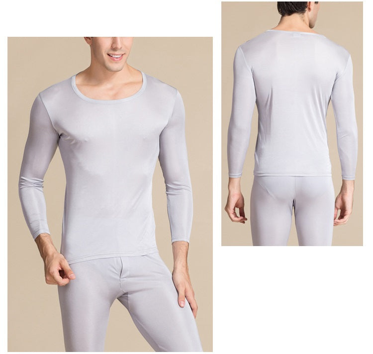 HOMMES Ensemble thermique/Leggings/Chemises en soie de mûrier, Col rond