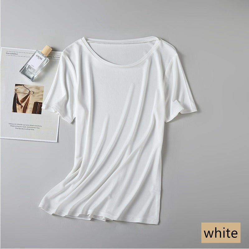 Women 100% Silk T-shirt, Round Neck