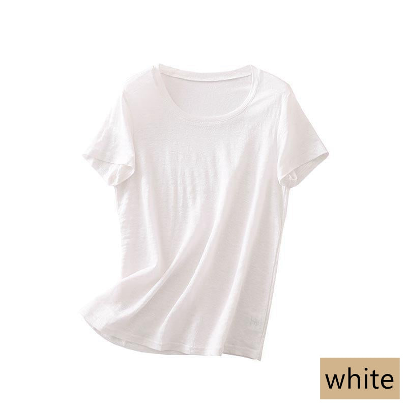 Women Silk Linen T-shirt, Round Neck, 8 Colors