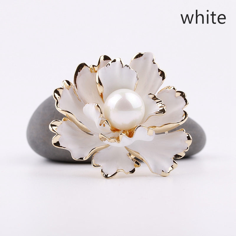 Boucle d’écharpe de fleur, perle de coquillage, bague d’écharpe plaquée or 18 carats/accessoires d’écharpe/Cadeau pour maman/elle