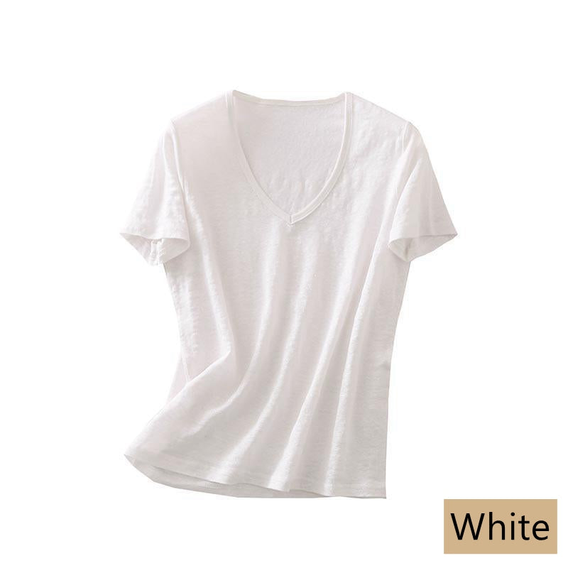 Women Silk Linen T-shirt, V Neck, 8 Colors