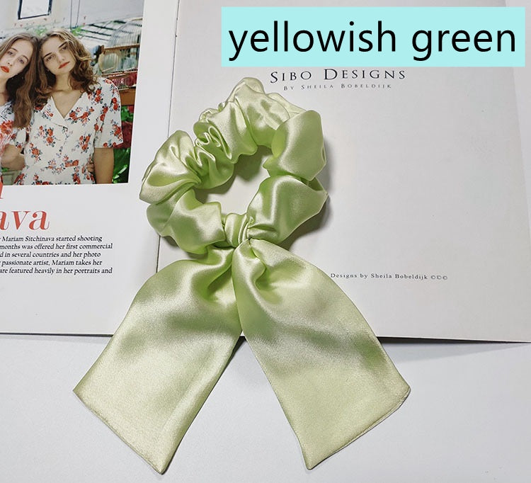 100% Silk Hair Scrunchies with Bow - Awulook