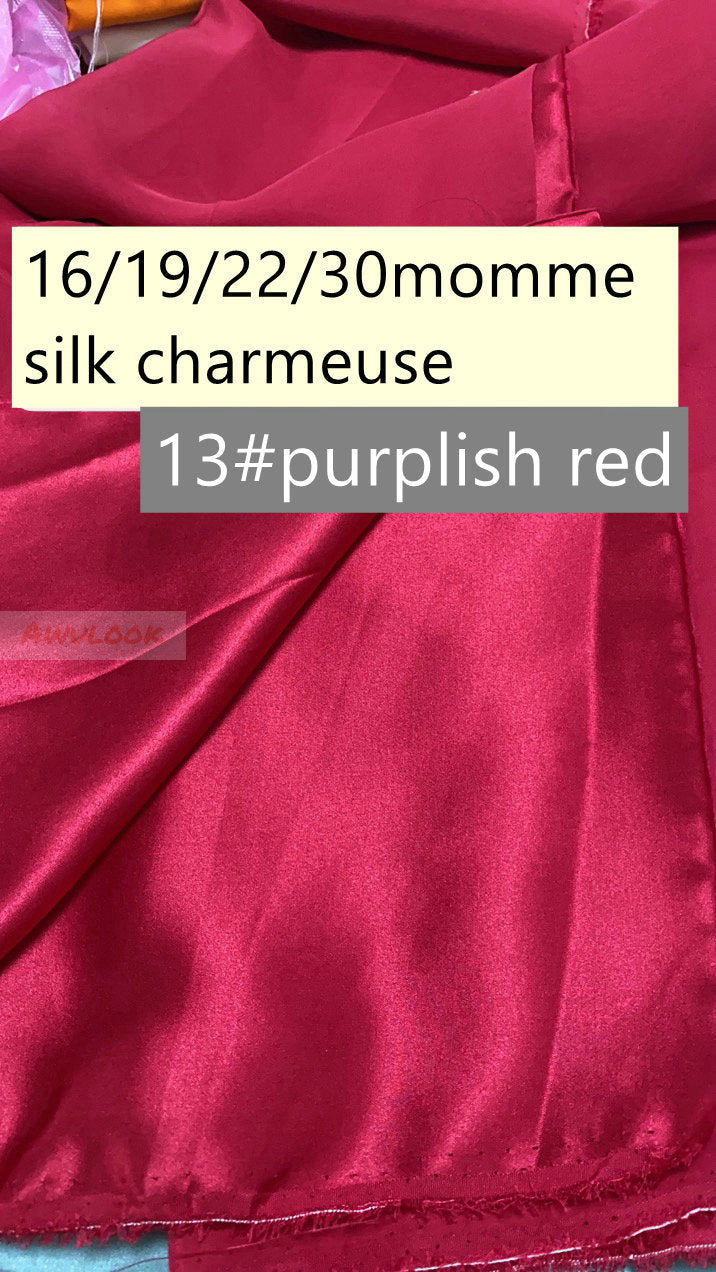 16/19/22/30Momme Silk Charmeuse Fabric, 96 Solid Colors, Width 114cm/45" - Awulook