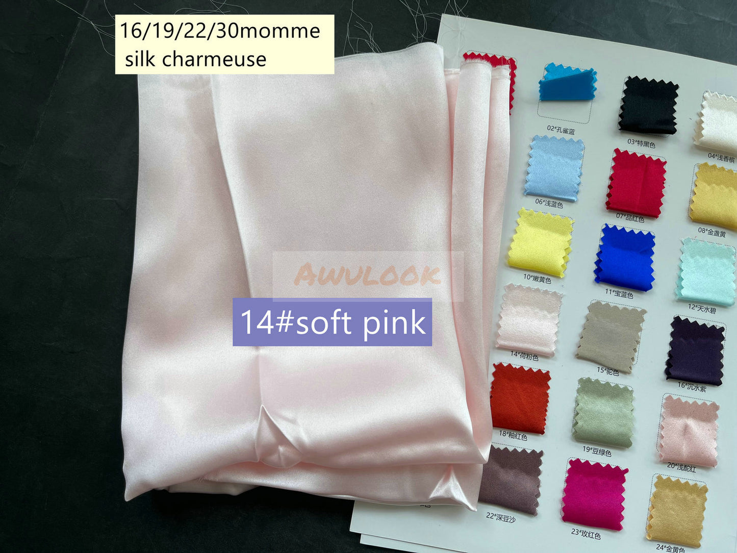 16/19/22/30Momme Silk Charmeuse Fabric, 96 Solid Colors, Width 114cm/45" - Awulook