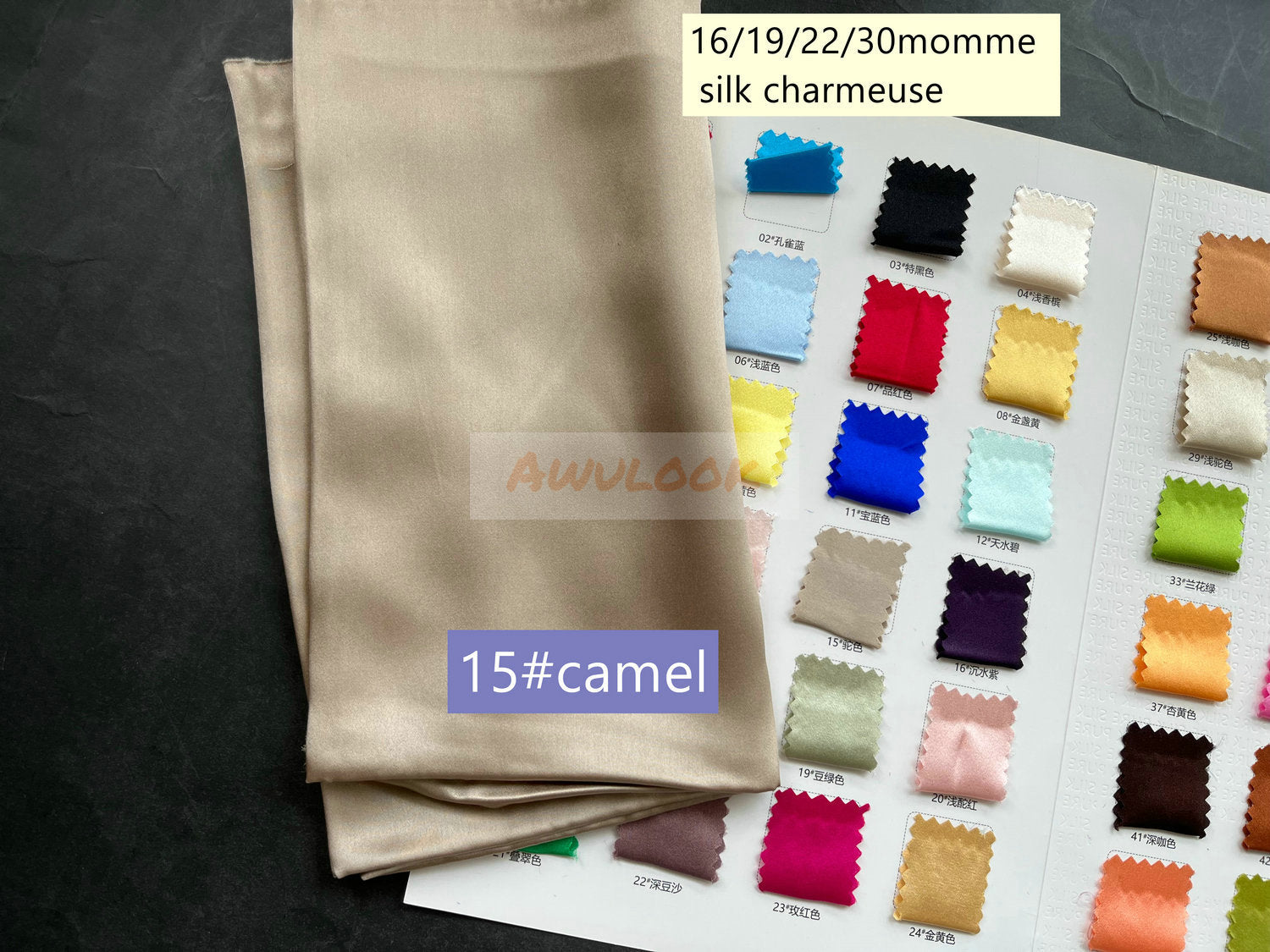 16/19/22/30Momme Silk Charmeuse Fabric, 96 Solid Colors, Width 114cm/45" - Awulook