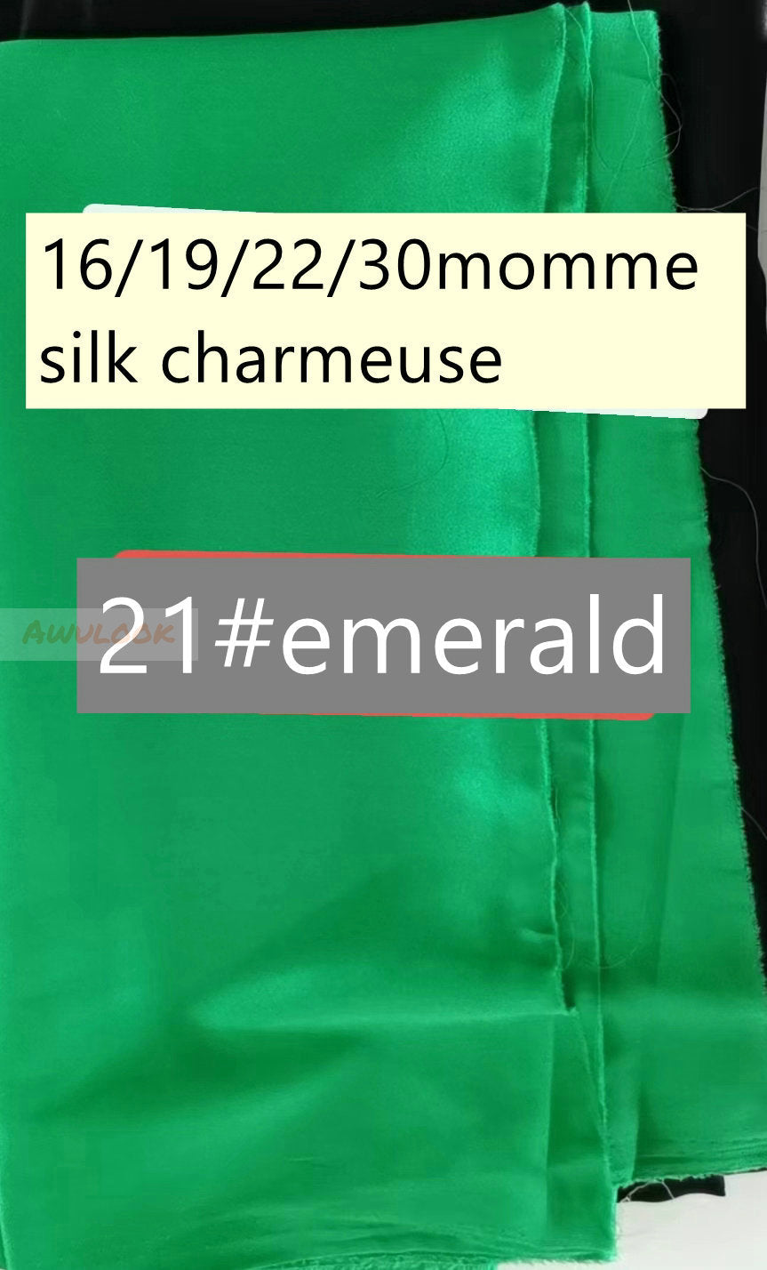 16/19/22/30Momme Silk Charmeuse Fabric, 96 Solid Colors, Width 114cm/45" - Awulook