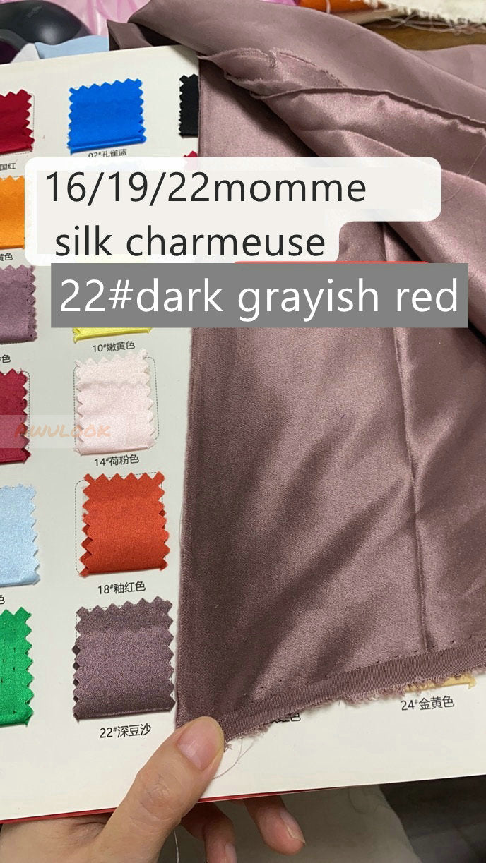 16/19/22/30Momme Silk Charmeuse Fabric, 96 Solid Colors, Width 114cm/45" - Awulook