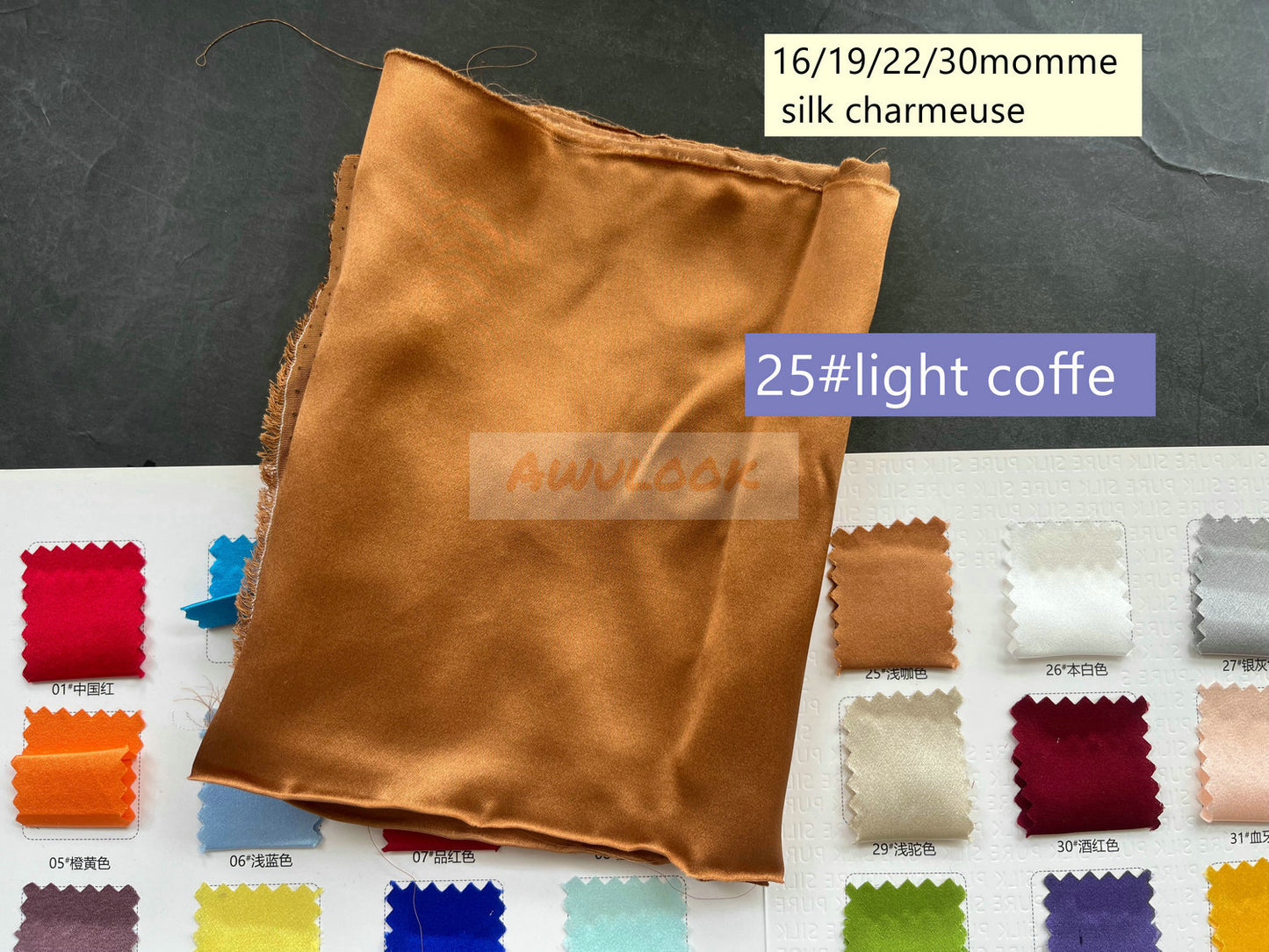 16/19/22/30Momme Silk Charmeuse Fabric, 96 Solid Colors, Width 114cm/45" - Awulook