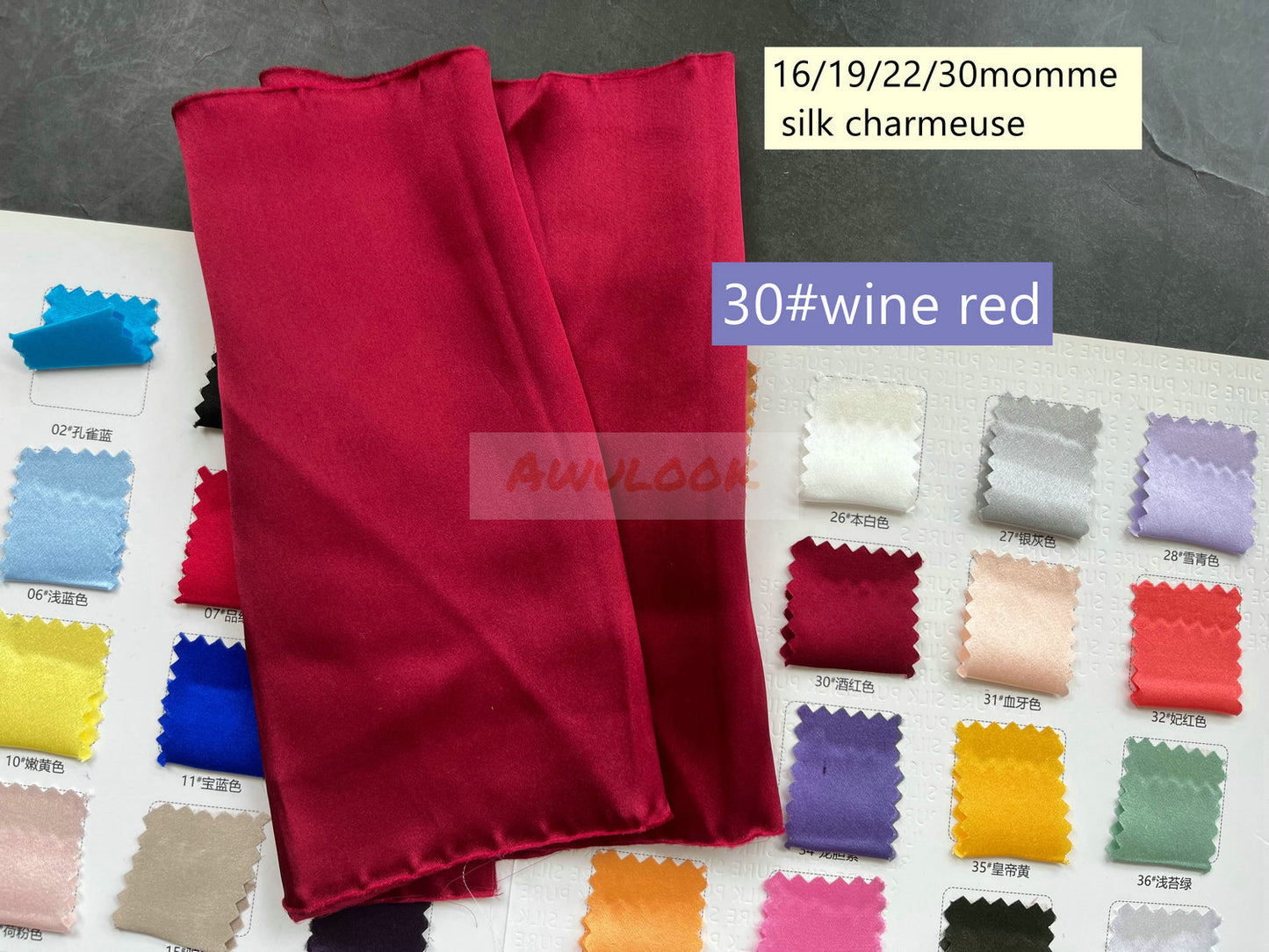 16/19/22/30Momme Silk Charmeuse Fabric, 96 Solid Colors, Width 114cm/45" - Awulook