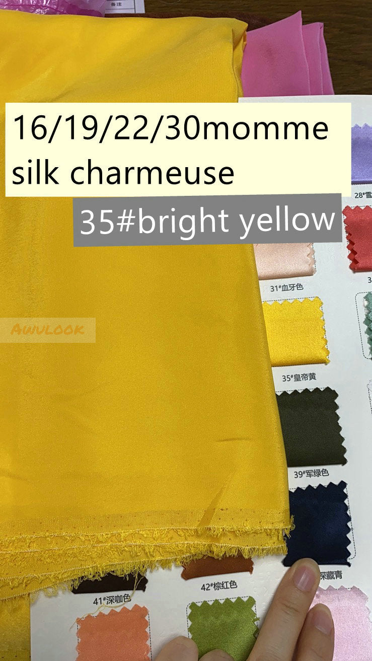 16/19/22/30Momme Silk Charmeuse Fabric, 96 Solid Colors, Width 114cm/45" - Awulook