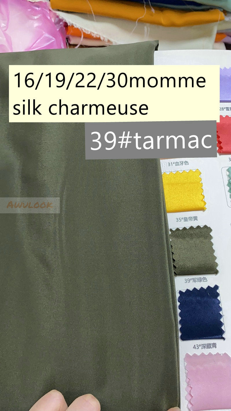 16/19/22/30Momme Silk Charmeuse Fabric, 96 Solid Colors, Width 114cm/45" - Awulook