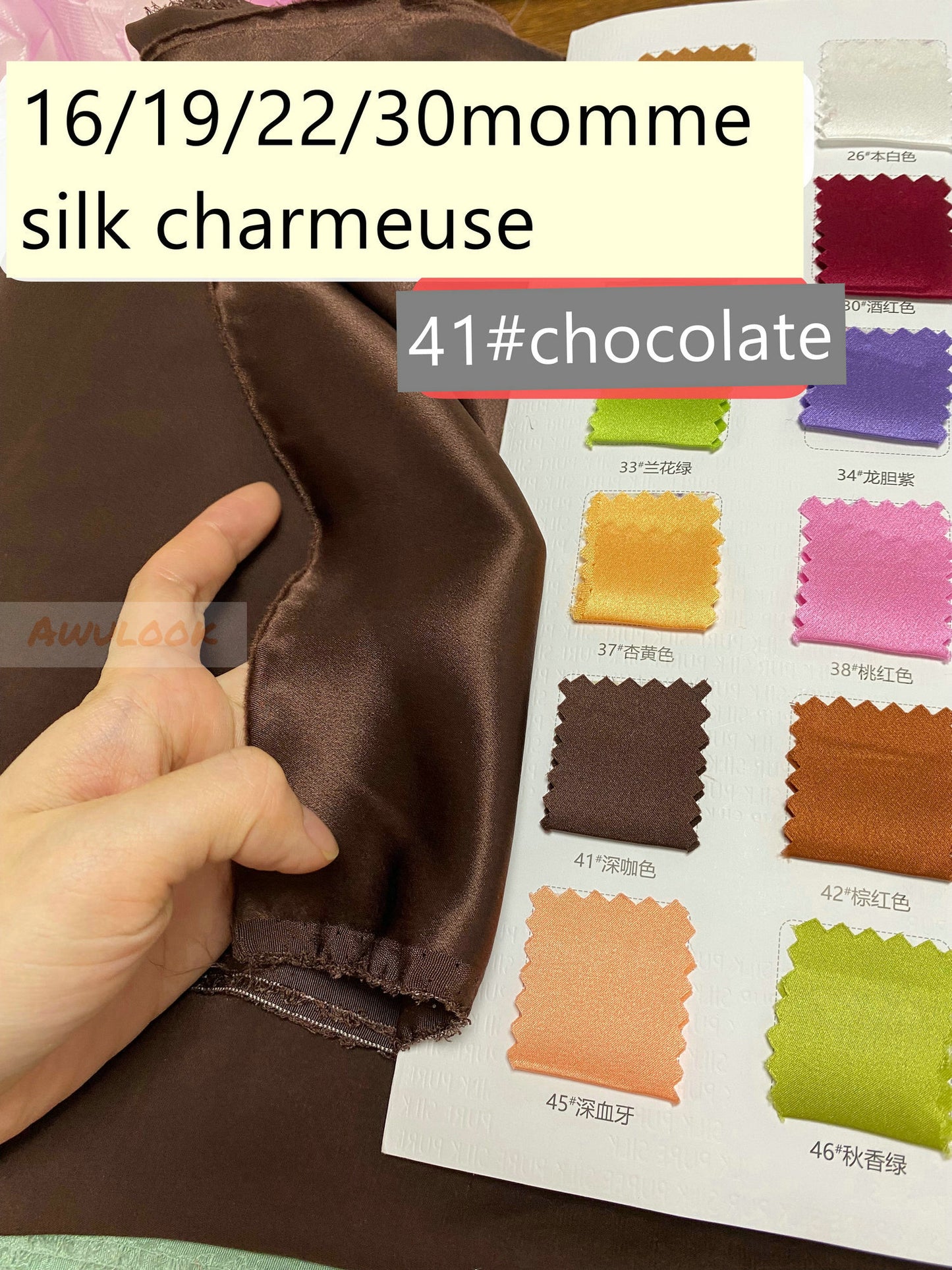 16/19/22/30Momme Silk Charmeuse Fabric, 96 Solid Colors, Width 114cm/45" - Awulook