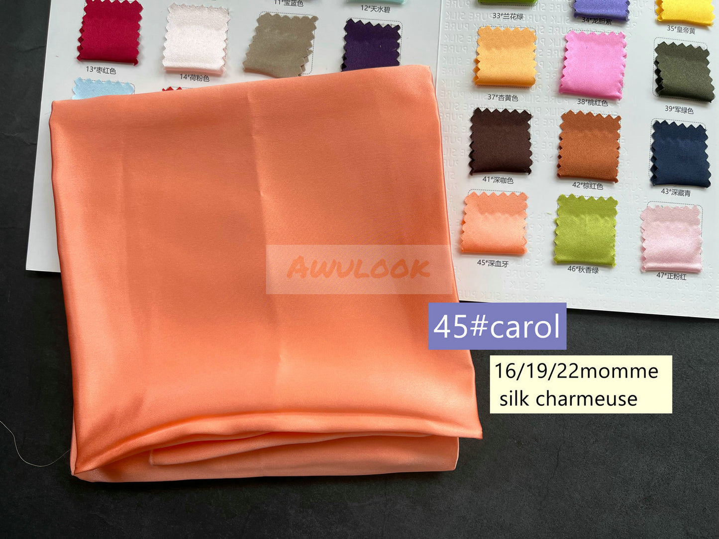 16/19/22/30Momme Silk Charmeuse Fabric, 96 Solid Colors, Width 114cm/45" - Awulook