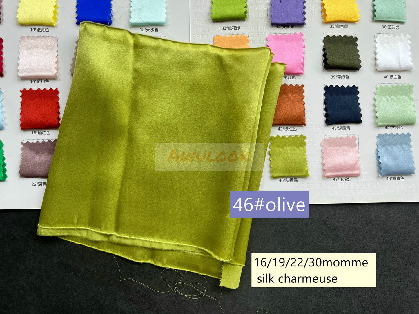 16/19/22/30Momme Silk Charmeuse Fabric, 96 Solid Colors, Width 114cm/45" - Awulook