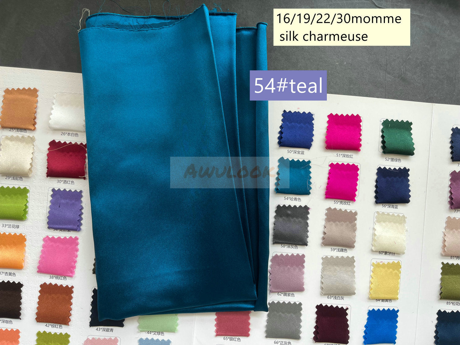 16/19/22/30Momme Silk Charmeuse Fabric, 96 Solid Colors, Width 114cm/45" - Awulook