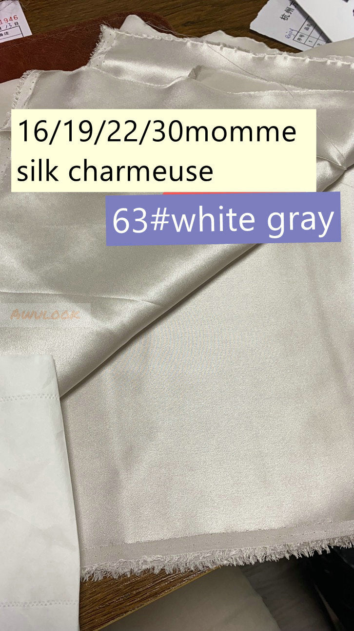 16/19/22/30Momme Silk Charmeuse Fabric, 96 Solid Colors, Width 114cm/45" - Awulook